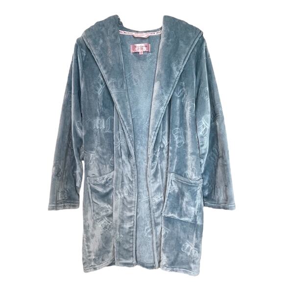 Juicy Couture Blue Velour Hooded Robe Jacket (No Belt) L/XL - Picture 3 of 5